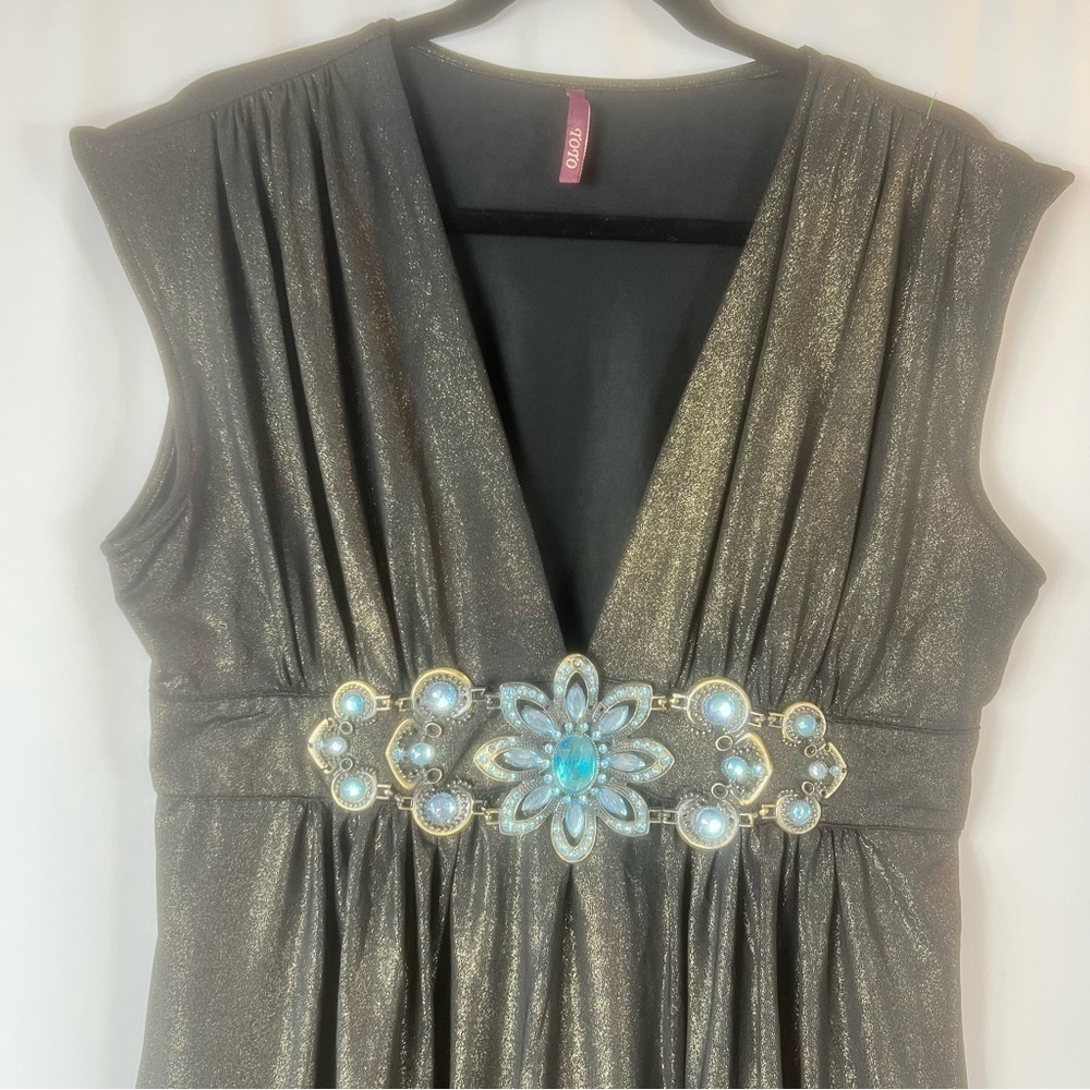 Y2K Babydoll Empire Waist Tunic Jeweled Buckled Sleeveless sparkly Top size:L - Picture 3 of 13
